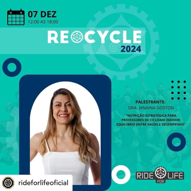 🌟 E com muita honra estarei com vcs professores @rideforlifeoficial 🙋‍♀️ 😀🚴🏼‍♂️👊🏻Recycle 2024: O Encontro anual dos Professores Ride For Life! 🌟 
📅 Data: 7 de dezembro
📍 Local: Faculdade Newton Paiva - Avenida Silva Lobo, 1730
Prepare-se para um dia repleto de aprendizado, conexão e inspiração! A Convenção Recycle é o nosso momento de reunir a comunidade Ride For Life, compartilhar conhecimentos e alinhar nossa visão para o próximo ano. Confira a programação completa:
12:15 - Recepção e boas-vindas 🌟
13:00 - Prova Teórica 📚
14:00 - Palestra com Dra. Janaina Goston, especialista em saúde e desempenho esportivo 🎓
16:00 - Coffee Break ☕
16:30 - Eventos Qualidade Total: Uma visão de excelência para 2025 💡
17:00 - Ride For Life 2025: Apresentação das novidades e metas para o próximo ano 🚴✨
AULA DE REVISÃO
📅 28/11 às 21:30
📍 Google Meet (exclusiva para inscritos no Recycle)
Garanta sua presença e prepare-se para esse dia incrível!
🔗 Inscreva-se agora: www.rideforlife.com.br
#Recycle2024 #RideForLife #CiclismoIndoor #Inovação